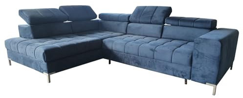 Verona Idee EckSofa Luanda mit Schalffunktion - Sofa L Form zum Entspannen Bettsofa Moderne Stil -292cm x 168cm Ideal für gesellige Zusammenkünfte Ottomane BLAU