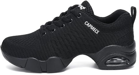 SECHRITE Jazzschuhe Tanzen Schuhe Damen Jazz Tanzschuhe Tanzsneaker Modern Mesh Geteilte Sohle Lace Up Luftkissen Laufschuhe Sportlich Wanderschuhe Schwarz 39 EU