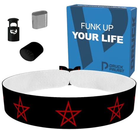 Stoffarmband Pentagramm schwarz - Verstellbar & Handgemacht - Unisex Armband für Damen und Herren - Wasserfest - Statement Schmuck - Festival Accessoire