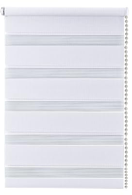 Apex Furnishings Zebra Day and Night Blinds Dual Layer Fabric Opaque & Translucent Easy Fit Zebra Blind for Windows and Door White Roller Blinds (124cm X 165cm)