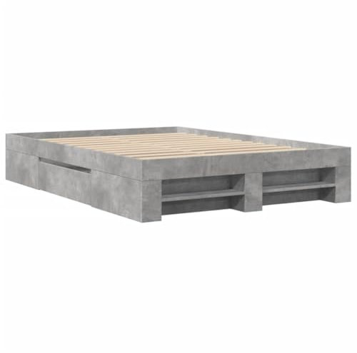 vidaXL Bettgestell, Bettrahmen mit Lattenrost, Schlafzimmerbett Bett mit Stauraum, Doppelbett für Schlafzimmer, Betongrau 120x200cm Holzwerkstoff