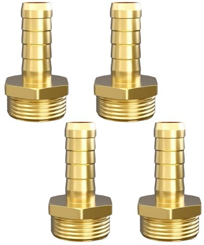 Atisite Messing Schlauchtülle 13mm Widerhaken x 1/2 Zoll Außengewinde, Messing Schlauchanschluss Stecker mit Sechskant, Schlauchnippel Verbinder für Rohrverbindungen(4 Stück)