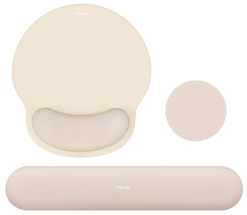 MOSISO Wrist Rest Support for Mouse Pad&Keyboard Set, Circle Curved Ergonomic Mousepad&Coaster Non-Slip Base Home/Office Pain Relief&Easy Typing Pad with Soft Cloth&Raised Memory Foam, Apricot