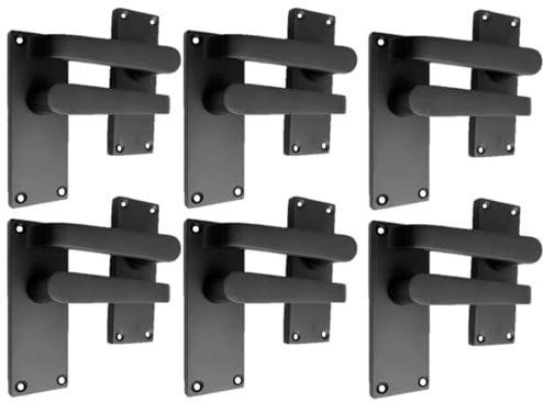 Epsom Door Handle Matt Black Straight Door Handle Set - Victorian Style Internal and External Lever Door Handles with Backplate 118mm x 42mm Sets 6