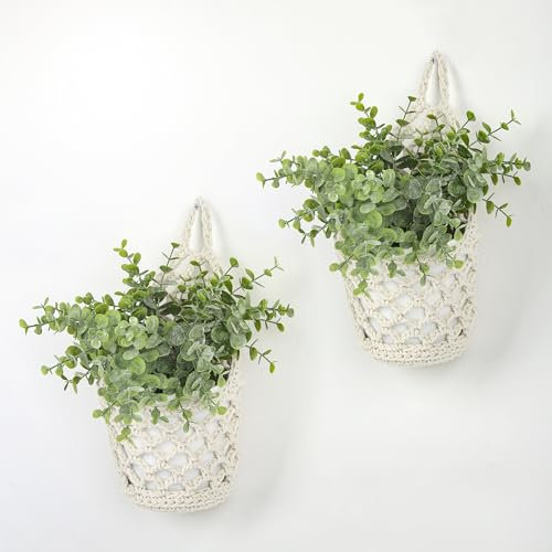 Grünara Porta Piante in Macramè, Set da 2 Cestini Decorativi Boho, Vasi Muri & Vasi Appesi per Interni ed Esterni, Giardino, Balcone, Finestra, Soggiorno - Beige