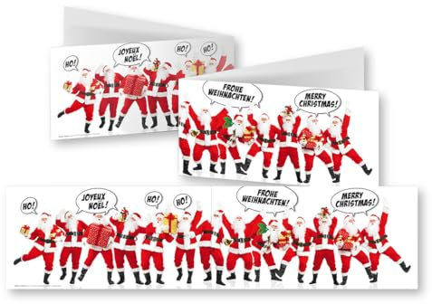 Edition Colibri 10 lustige Weihnachtskarten im Set mit Umschlag: DIN Lang (42 x 10,5 cm), mehrsprachige Klappkarten mit Weihnachtsmann (11157)
