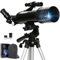 Télescope 70/400mm, Oculaires Kellner de 6 mm et 25 mm Télescope Astronomique pour Débutant et Enfant avec Trépied en Aluminium Réglable en Hauteur, pour Observer la Lune et Les Planètes