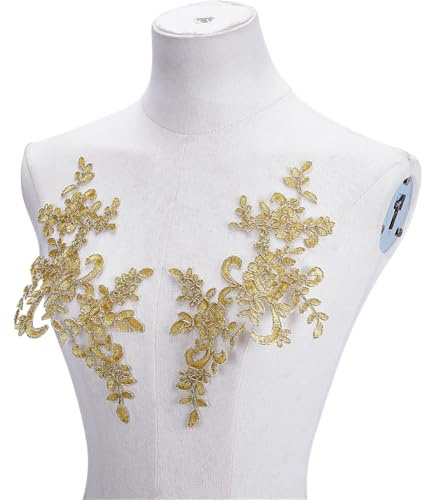 HOBBIESAY 8 Stück Blumenstickerei Spitzenapplikation Goldfarben Polyester Blumenaufnäher Dekoration Applikationen Reparaturflicken Für Hochzeitskleid Kleid Mieder Kostüm Kleidung Basteln DIY