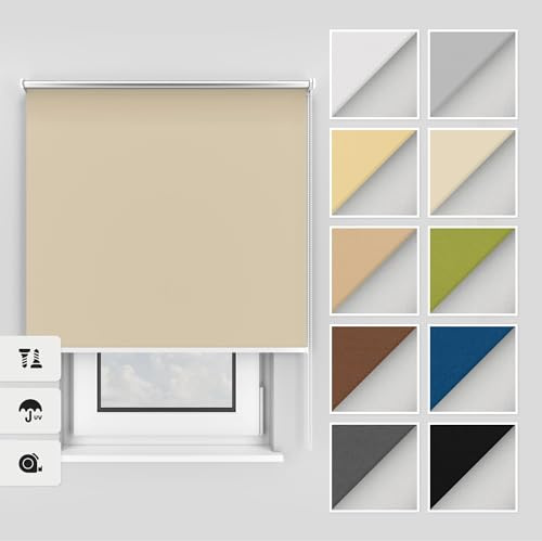 Estika Thermo rollos mit Bohren 125x220 cm Farbe: Sand, Verdunklungsrollo Deckenmontage und Wandmontage, Thermorollo hitzeschutz, Jalousien Fenster