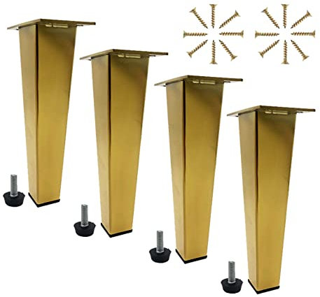 Lot de 4 pieds de meubles réglables en acier inoxydable pour placard de cuisine, canapé, chaise de bureau, pieds de rechange robustes, finition or, 7 cm