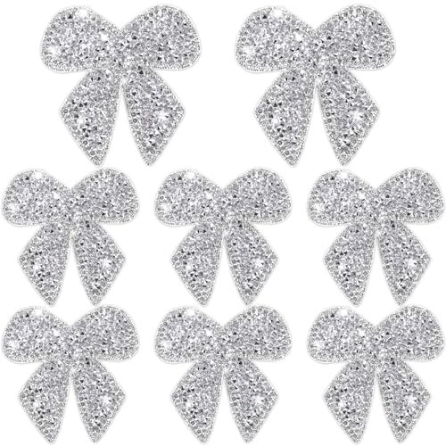 8 Stück Schleife Strass Patch Strass Schleife Applikation aufbügelbilder Bügelbilder Patches zum Aufbügeln für Jeans Jacken Taschen Rucksäcke Hüte Schuhe Kleidung Dekoration Diy Kunsthandwerk