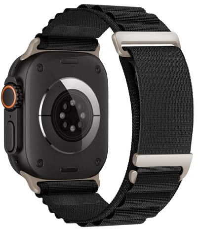Momowin Cinturino di Ricambio per iWatch Serie 10/9/8/7/6/5/4/3/2/1, Cinturini Sportivi in Nylon Compatibile con Apple Watch Ultra 42/44/45/49mm, Unisex (nero)