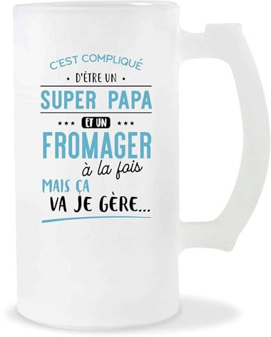 Verre à Biere Verre à Bière Super Papa et Fromager | Chope de Bière Pinte | Idée Cadeau Père Lait Fromage Humour Original Anniversaire Noël Fête des Pères