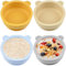 4 Stück Silikon Baby Schüssel mit Saugnapf, 113x125x54mm Baby Rutschfest Breischale, Kleinkinder Futter Entwöhnungsschale Anti-Fall BPA-frei für Spülmaschine Mikrowelle (Blau Gelb Weiß Grau)