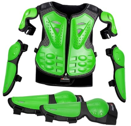 Folpus Set di protezioni per bambini con tuta da motociclismo e ginocchiere, Verde