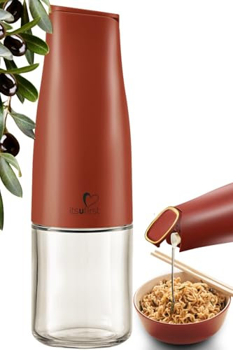 itsufirst® Olive Oil Dispenser Bottle 500ml, Auto Flip, Non Drip Vinegar Dispenser for Cooking Glass Oil Bottle for Kitchen, Easy To Clean, Oil Bottle Drizzler, Oil Container Love (Earthy Red)