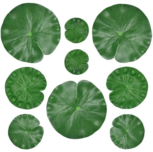 Caelura 9 Stück Schwimmpflanzen Miniteich Deko, Seerosen Künstlich Lotusblätter Set, Schwimmende Teichdeko, realistische Seerosen Pads für Zuhause Garten Teiche Aquarium
