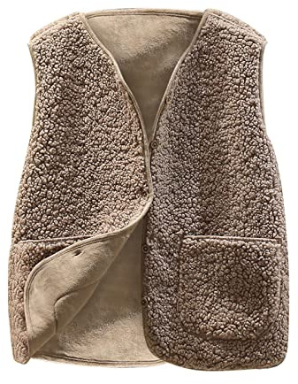Teddy Fleece Weste Damen Ärmellose Fleeceweste Damen Einfarbig V-Ausschnitt Knöpfen Teddy Jacke Herbst Winter Warm Ärmellos Plüschweste Kurz Fell Weste Leicht Casual Damenweste Übergangsjacke