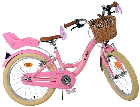 Volare Blossom Kinderrad Mädchen, 12-14-16-18 Zoll, 3-7 Jahre | 2 Handbremsen, Abnehmbare Stützräder, Puppensitz, Frontkorb, Reflektoren, Verstellbarer Sattel