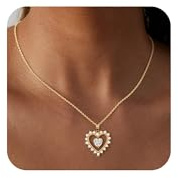 VIROMY Collares de corazón para mujer, chapados en oro de 14 quilates y circonita de corazón, delicados collares personalizados para cumpleaños, día de San Valentín, esposa, regalos de amistad