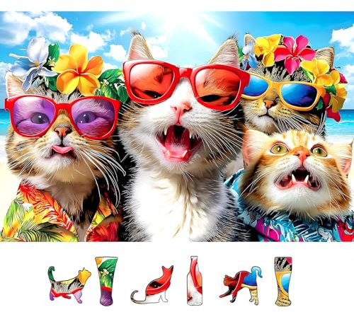 PuzzOne Jigsaw Puzzles 500 Pieces for Adults Cat Beach Selfie Summer Theme Puzzle for Family Fun Challenging, Party Game Fun Animal Gifts Decoration (23 x 15 Inch)