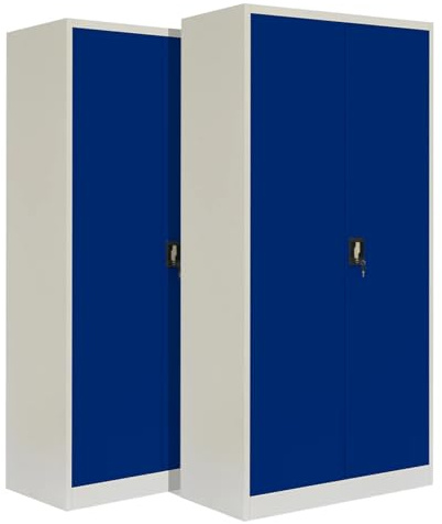 LagerZwei 2-Pack Mehrzweckschrank 185x90x40 cm I Stahlschrank blau-weiß | Metallschrank I 4 Fachböden I Aktenschrank I Abschließbar I Allzweckschrank als Werkstattschrank & Büroschrank