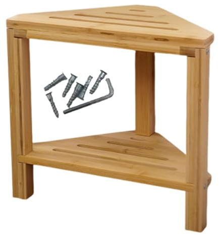 KESOTO Panca Angolare per Doccia, Sgabello Da Bagno, Mensola Portaoggetti, Poggiapiedi Compatto, in Legno, Multifunzionale, Impermeabile, Facile Da Montare, Angolo Retto