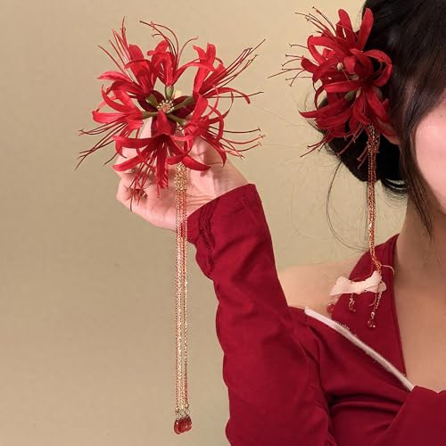 Rote Spinnenlilie Blumen Haarklammer Damen Lycoris Radiata Entenschnabel Haarspange Blume Quaste Blumenspangen Haare Blumenhaarklammer Blumen Haarspange Haarclips Haarspangen Mädchen Flower Hair Clip