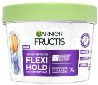 Garnier Fructis Locken Methode Flexi Hold, feuchtigkeitsspendendes Gel, für alle Lockentypen, mit Hyaluron, langanhaltender Halt, Haargel ohne Silikone, Haar Styling, kein Verkleben, 370 ml