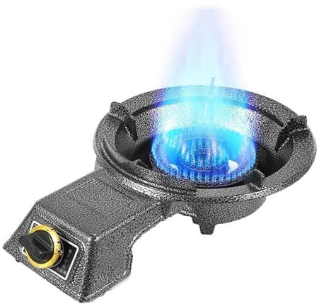 THEGA Gaskocher 1 Brenner, 7 KW Einzelanschluss-Gasherd, Tisch-Gas-Feuerring-Bratpfanne, Tragbarer Campingkocher, Topfgestell Aus Gusseisen, Mit Flammendurchschlagschutz(NG)