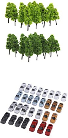 PawwJoy 30x Modellautos und 20x Bäume Z Spur 1:200 Parkzug Layout Straßenverkehr Landschaftsgestaltung