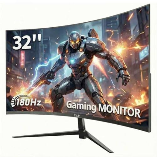 ZZA - Monitor de juego curvado de 32 pulgadas, monitor de computadora de 180 Hz, monitor de PC para juegos FHD 1080P 1500R HDR, FreeSync, monitor ultrarrápido de 1 ms para jugadores, HDMI 2.0