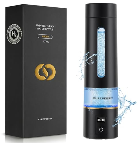 PUREPEBRIX Hydrogen Water Bottle Generator - 9060 PPB Molecular Hydrogen | SPE/PEM Tech, 12-Hour Retention, IHSA & H2 Analytics Certified, Portable for Gym, Office & Travel (Black)