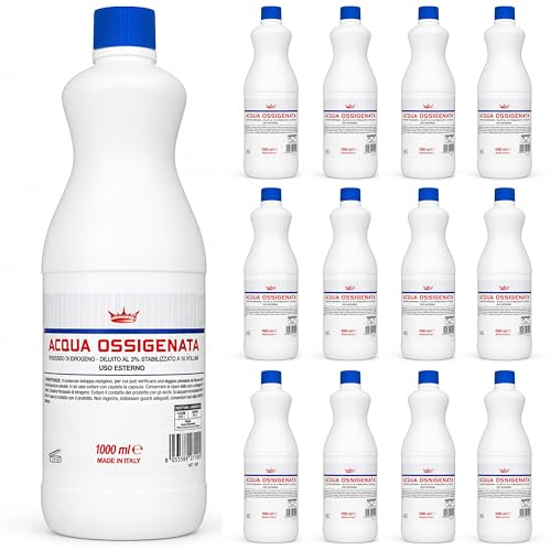 Acqua Ossigenata disinfettante 3% 10 Volumi con tappo di sicurezza per bambini (12 flaconi da 1 litro) Made in Italy