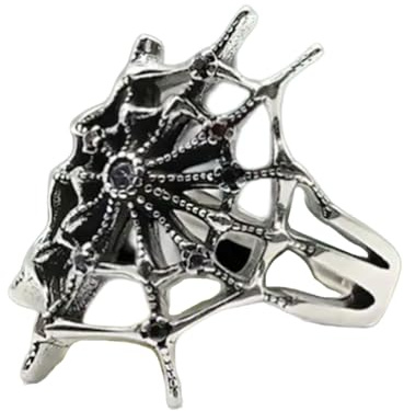 Kalttoy Bold and Edgy Bloody Inspired Spiders Web Rings Vintage Silver Tone Statement Pieces with Intricate Detailing Dark Fantasy Rings