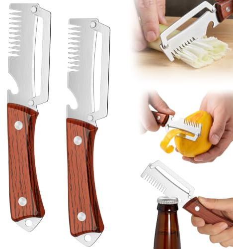 OSDUE 2 Piezas Pelador Verduras Multifunción,3en1 Pelador Acero Inoxidable | Abridor Botellas Peladora Ralladora, Pelar de Ergonómico, Utensilio de Cocina para Patatas Frutas Verduras, Marrón