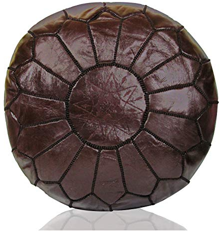ALMADIH marokkanische Echtleder Sitzkissen dunkel braun - gefüllt geliefert- robustes Leder 100% Handarbeit orientalische Ottoman Sitzsack Sitzpouf Bodenkissen Fußhocker Lederkissen (Pouf dunkelbraun)