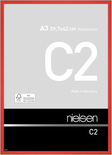 nielsen Bilderrahmen, 29,7 x 42 cm (A3), Aluminium, Rot glanz, Posterrahmen zum Aufhängen im Hoch- & Querformat, Echtglas, C2