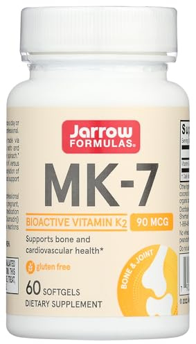 Jarrow Formulas MK-7 90 mcg - Bioactive Form of Vitamin K2-60 Servings (Softgels) - for Bone & Cardiovascular Health - Vitamin K2 MK-7 Dietary Supplement - K2 Vitamin Supplement MK-7 - Gluten Free