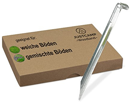 JUSTCAMP Zeltheringe Woodland, Erdnägel, Heringe, Stahl, Verzinkt - 30 cm [24 Stück]
