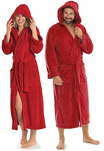 aqua-textil XS-XXXL Bademantel Kapuze Uni lang aufgesetzte Taschen Damen Herren Unisex Mikrofaser Kuschelfleece OEKO-TEX