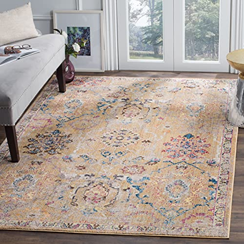 SAFAVIEH Traditionell Teppich für Wohnzimmer, Esszimmer, Schlafzimmer - Bristol Collection, Kurzer Flor, Kamel und Blau, 91 X 152 cm