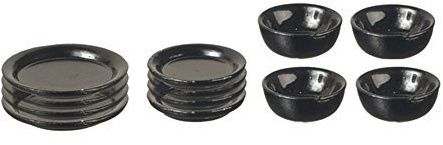 Melody Jane Puppenhaus Schwarz Platte & Geschirr Set Miniatur Metall Zubehör