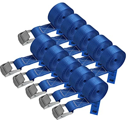 Zurrgurt Spanngurt belastbar bis 250 kg DIN EN 12195-2 Befestigungsgurt Klemmverschluss Befestigungsriemen blau Verschiedene Längen Stückzahlen, 10er Pack 2.5 cm x 2.5 m