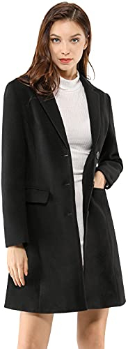 Allegra K Women's Notched Lapel Single Breasted Outwear Winter Coat Blacks L