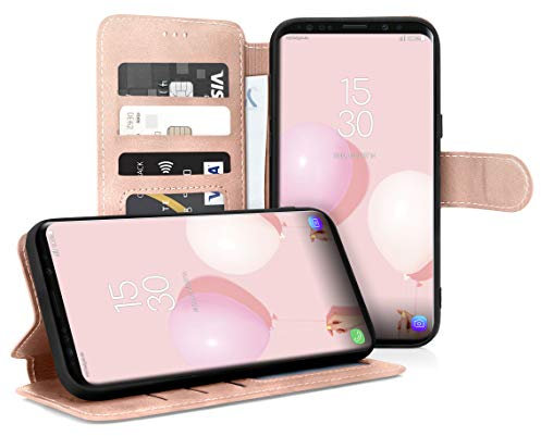 MyGadget Flip Case for Samsung Galaxy S9 - Magnetic Lock, Card Slots, Stand Function & Inner TPU Shell - Bookstyle Wallet Pink