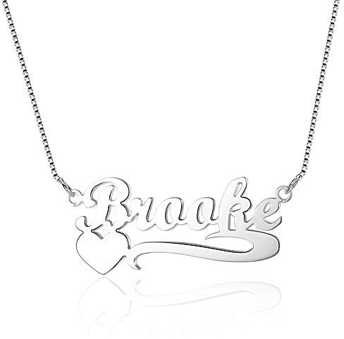 Bo&Pao Name Necklace Heart in 925 Sterling Silver with 1 Name, Personalized 18k Rose Gold and 18 K Gold Plated Silver Necklace with 1 Name