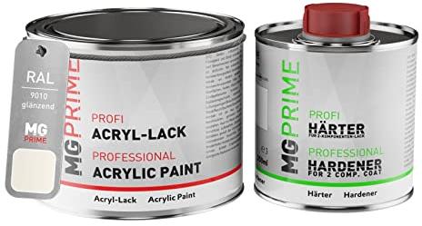 MG PRIME RAL 9010 Reinweiss/Pure white Acryl-Lack glänzend 0,75 Liter / 750 ml Dose inkl. Härter