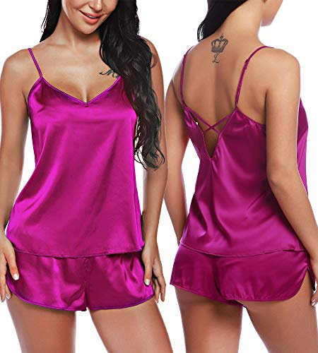 RSLOVE Pigiama Sexy Cami Sleep Set Donna V Neck Lingerie Satin Sleepwear Abbigliamento da Notte Viola S