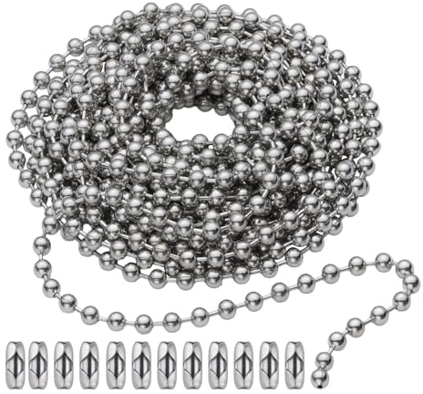 SmoTecQ 10 Feet (120 Inch) Ceiling Fan Pull Chain Extension - Nickel Plated Silver - 3mm Beaded Ball Chain with 12 Connectors - Rust Proof Solid Brass for Light Fixtures & DIY Crafts